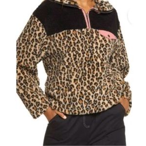 Nordstrom Bp. Tan Dale Leopard Big Spot Leopard Fleece Pullover Large